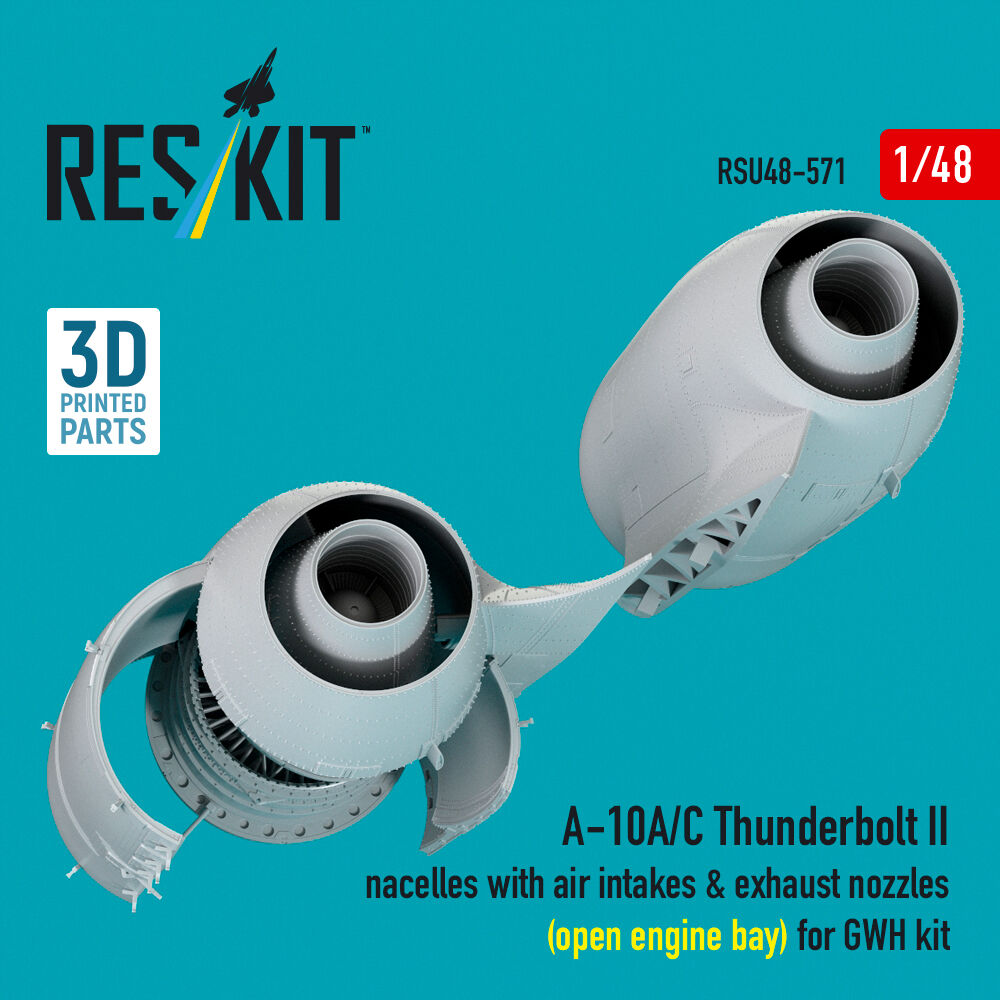 A-10A/C Thunderbolt II nacelles with air intakes & exhaust nozzles (open engine bay) for GWH kit (3D Printed)