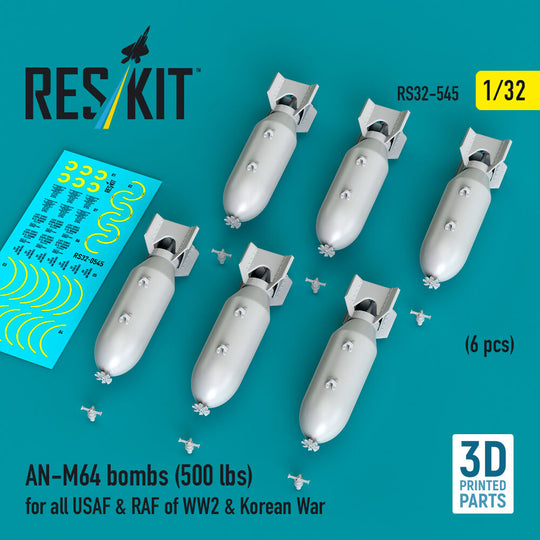 AN-M64 bombs (500 lbs) for all USAF & RAF of WW2 & Korean War (6 pcs) (3D Printed)