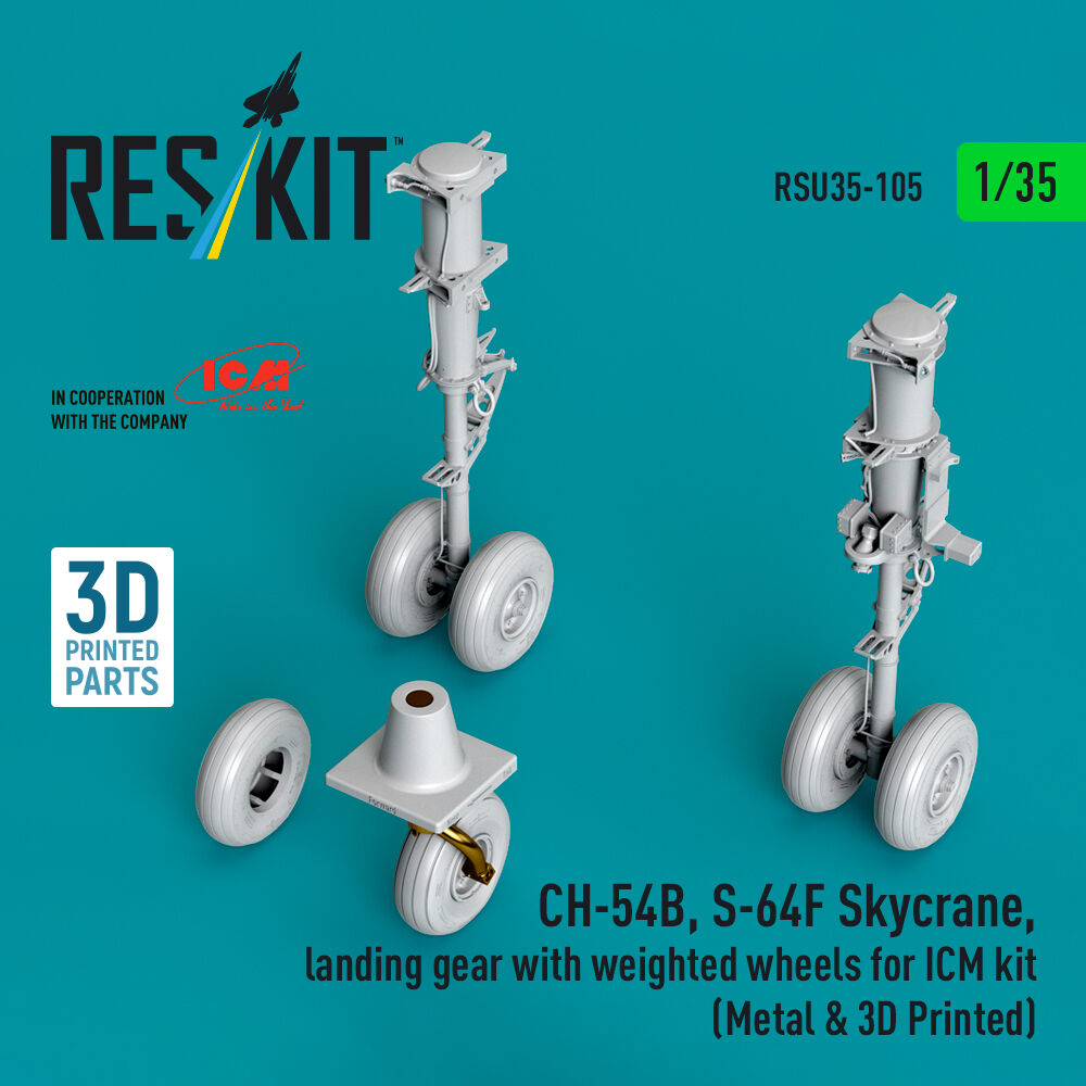 CH-54B, S-64F Skycrane, landing gear with weighted wheels (Metal & 3D Printed) for ICM