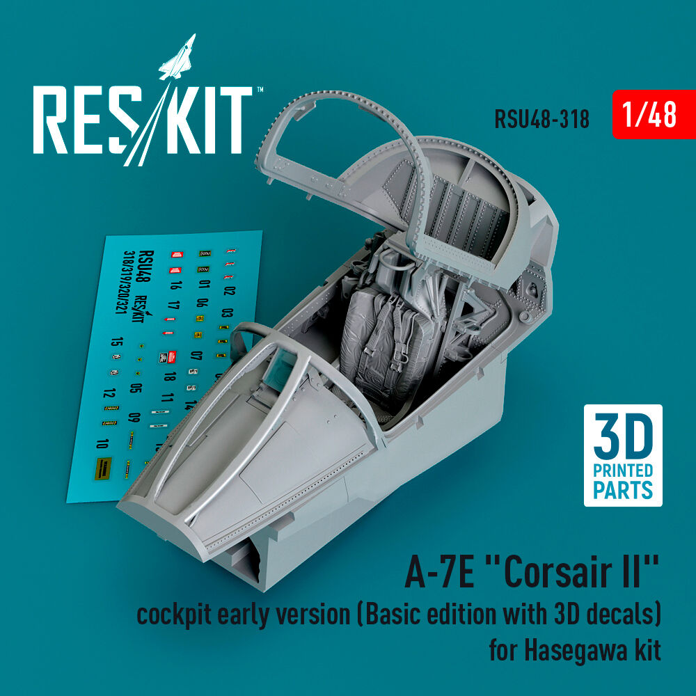 A-7E Corsair II cockpit early version (Basic edition with 3D decals) for Hasegawa kit (3D Printed)
