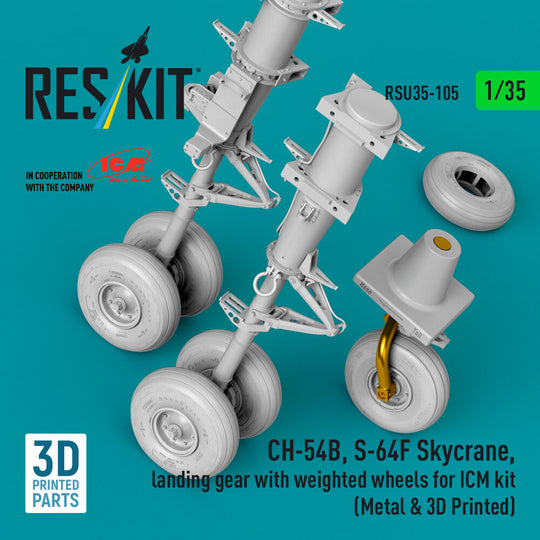 CH-54B, S-64F Skycrane, landing gear with weighted wheels (Metal & 3D Printed) for ICM