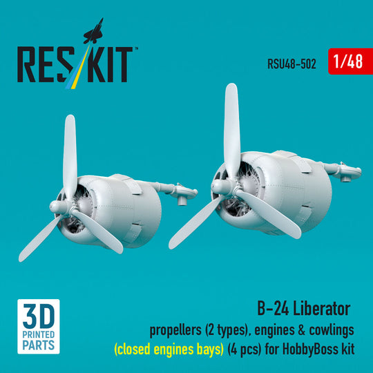 B-24 Liberator propellers (2 types), engines & cowlings (closed engine bays) (4 pcs) (3D Printed) for Hobby Boss