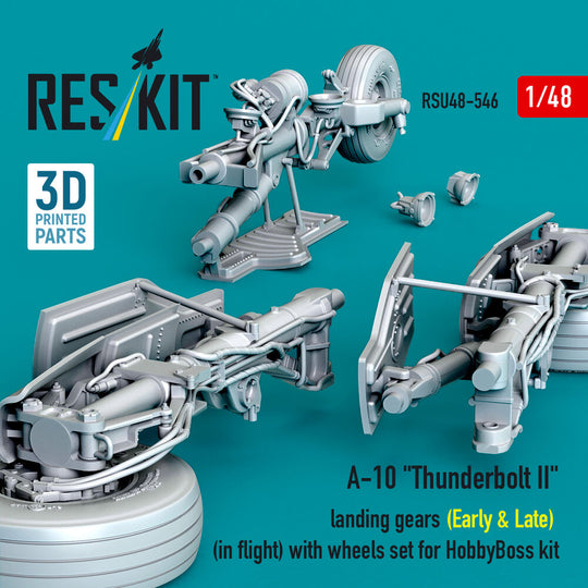 A-10 Thunderbolt II landing gears (Early & Late) (in flight) with wheels set for HobbyBoss kit (3D Printed)