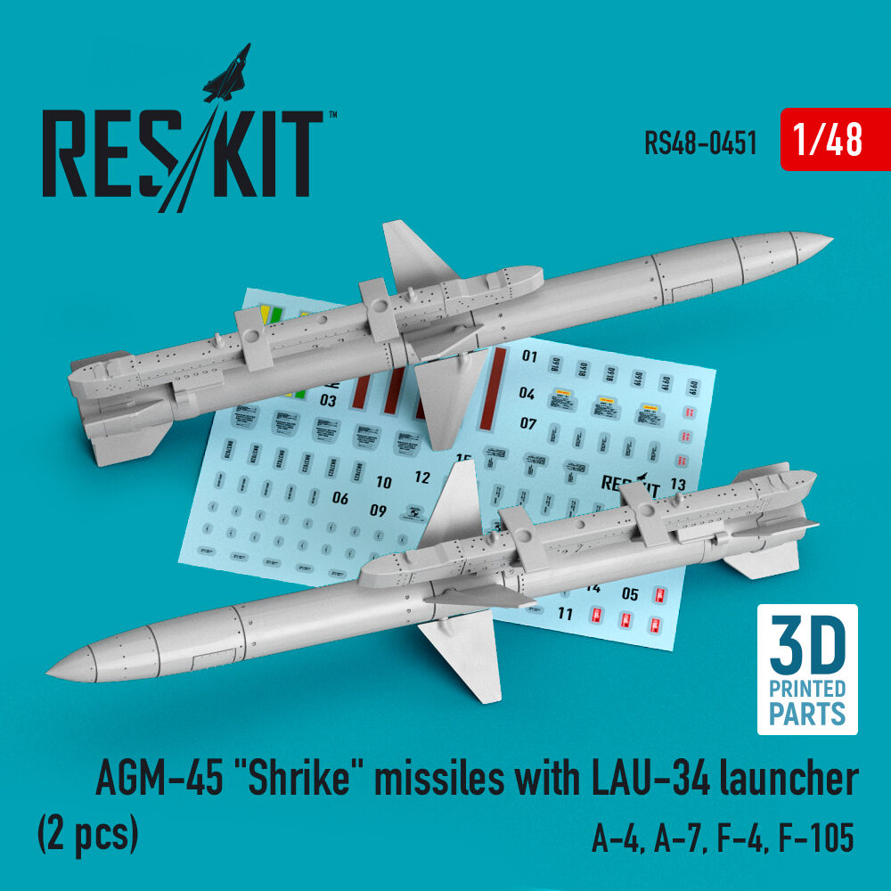 AGM-45 Shrike missiles with LAU-34 launcher (2 pcs) (A-4, A-7, F-4, F-105) (3D Printed)