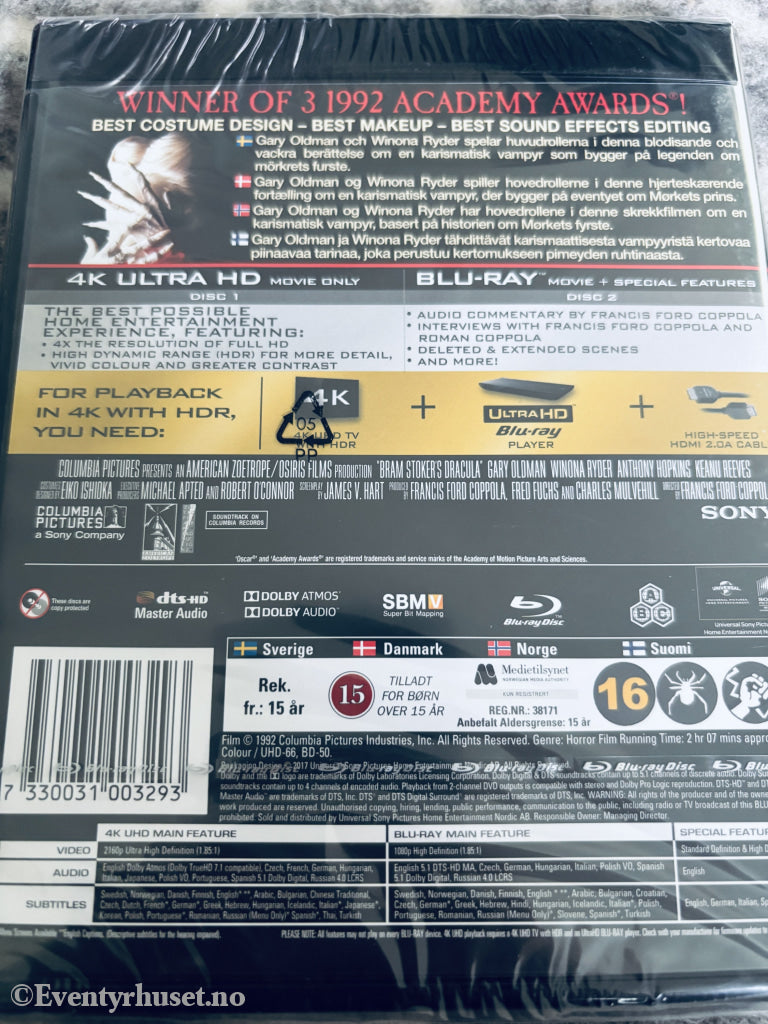 Bram Stoker's Dracula (25th Anniversary). 1992. 4K Ultra HD + Blu-ray. Ny i plast!