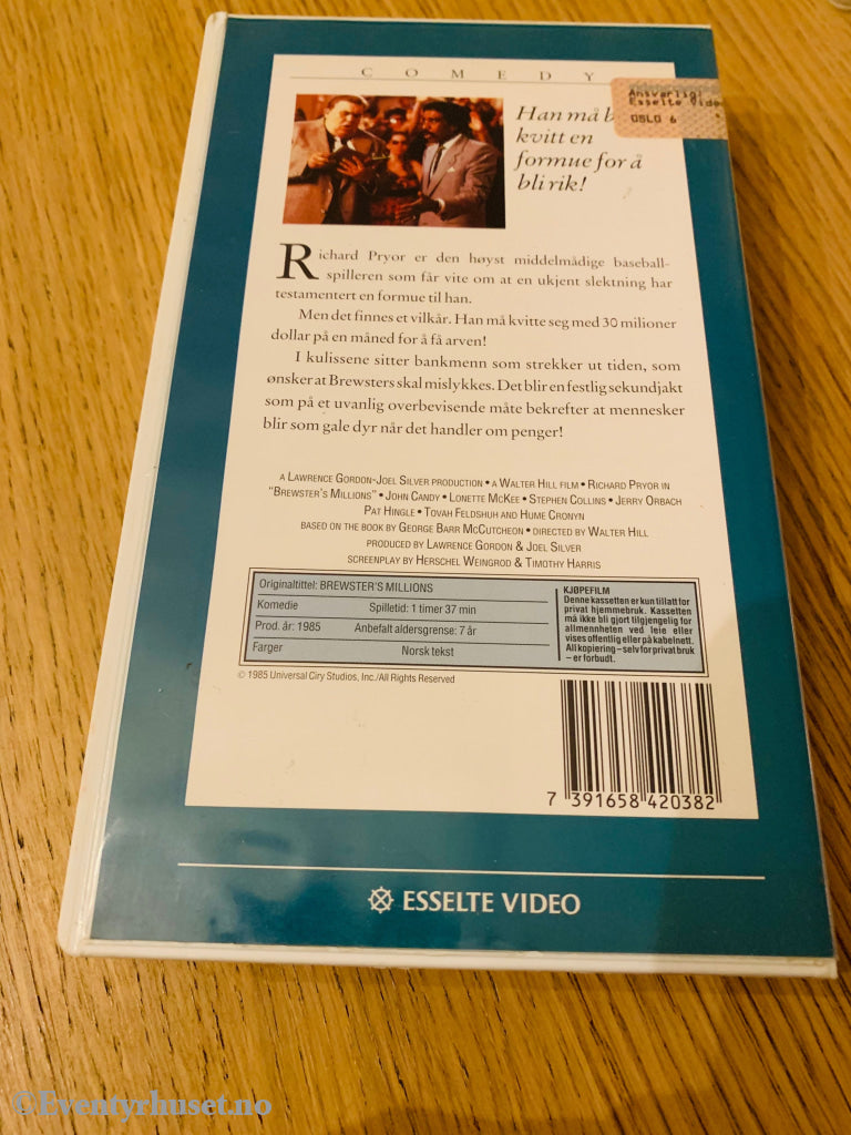 Brewster´s Millions - Millioner. 1985. Vhs. Vr-Klistremerke! Vhs