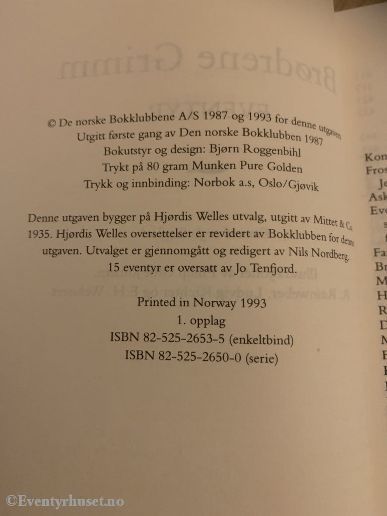 Brødrene Grimm. 1987/93. Eventyr. Eventyrbok