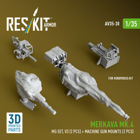 Merkava Mk.4 MG set, V.3 (2 pcs) + Machine gun mounts (2 pcs) (3D Printed) for Hobby Boss