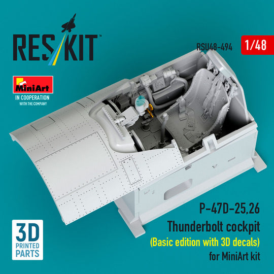 P-47D-25,26 Thunderbolt cockpit (Basic edition with 3D decals) for MiniArt kit (3D Printed)