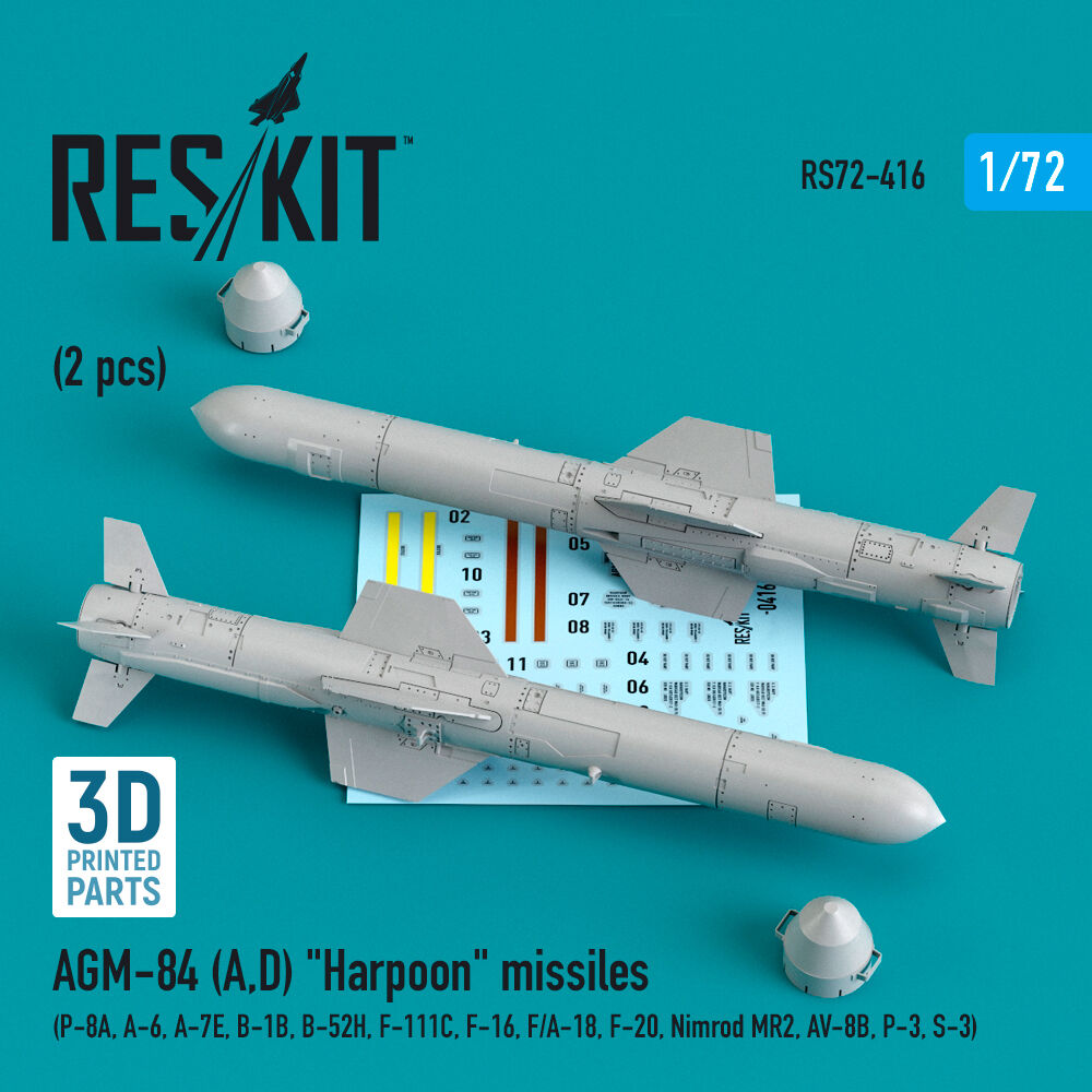 AGM-84 (A,D) Harpoon missiles (2 pcs) (P-8A, A-6, A-7E, B-1B, B-52H, F-111C, F-16, F/A-18, F-20, Nimrod MR2, AV-8B, P-3, S-3) (3D Printed)