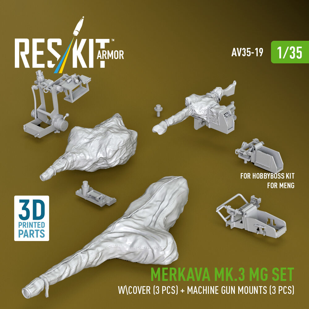 Merkava Mk.3 MG set w\cover (3 pcs) + machine gun mounts (3 pcs) for Meng/HobbyBoss kit (3D Printed)