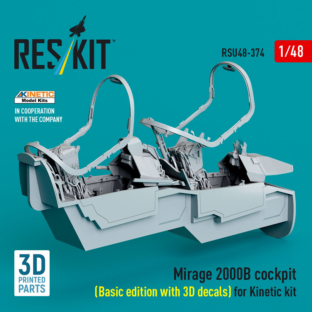 Mirage 2000B cockpit (Basic edition with 3D decals) for Kinetic kit (3D Printed)