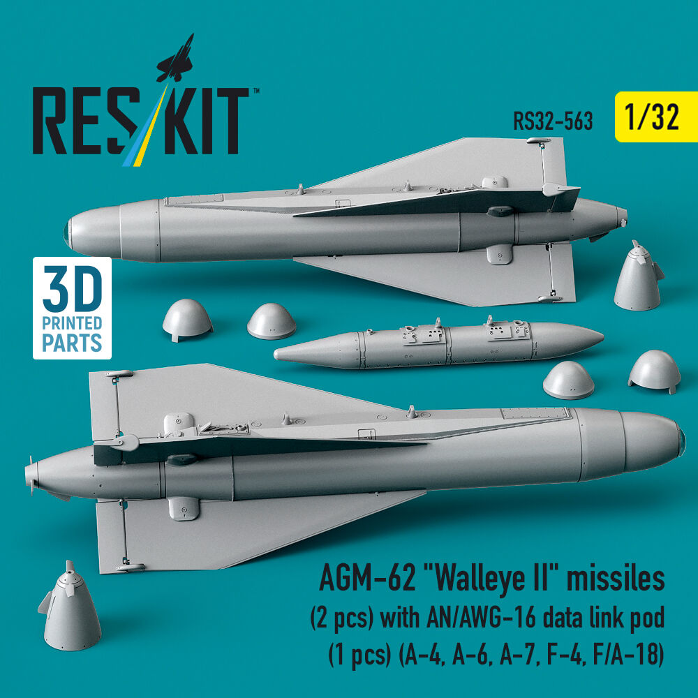 AGM-62 Walleye II missiles (2 pcs) with AN/AWG-16 data link pod (1 pcs) (A-4, A-6, A-7, F-4, F/A-18) (3D Printed)