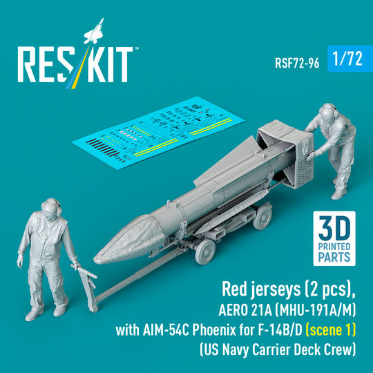 Red jerseys (2 pcs), AERO 21A (MHU-191A/M) with AIM-54C Phoenix for F-14B/D (scene 1) (US Navy Carrier Deck Crew) (3D Printed)