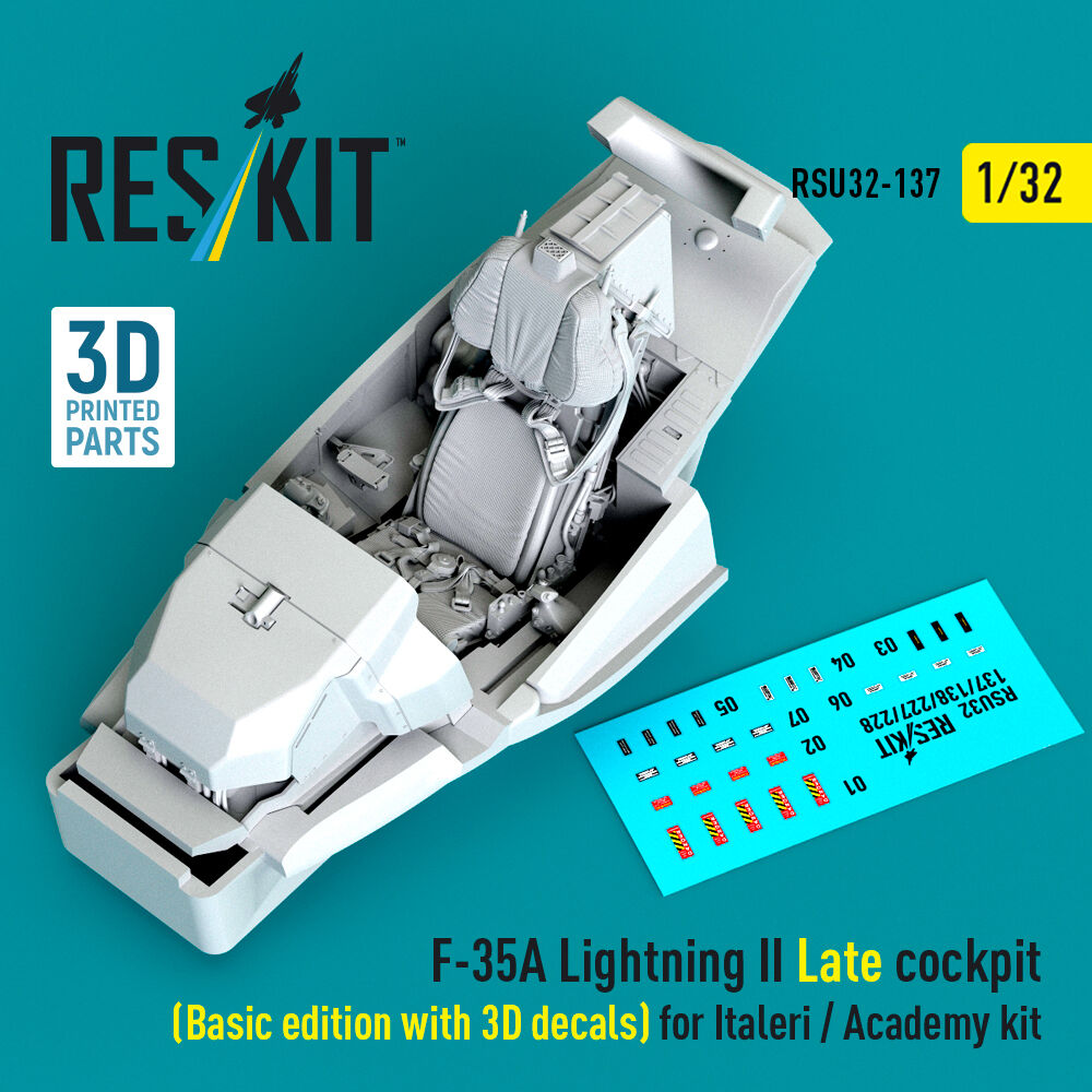 F-35A Lightning II Late cockpit (Basic edition with 3D decals) for Italeri / Academy kit (3D Printed)