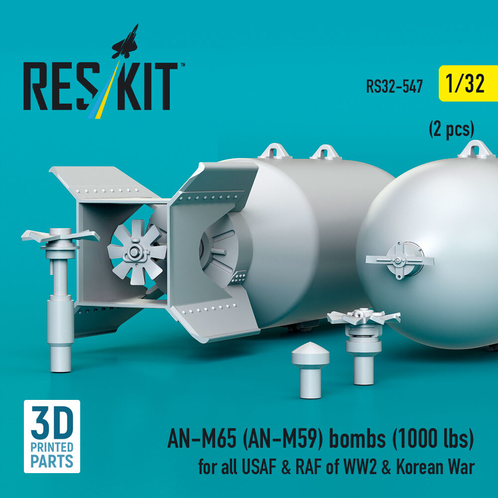 AN-M65 (AN-M59) bombs (1000 lbs) for all USAF & RAF of WW2 & Korean War (2 pcs) (3D Printed)
