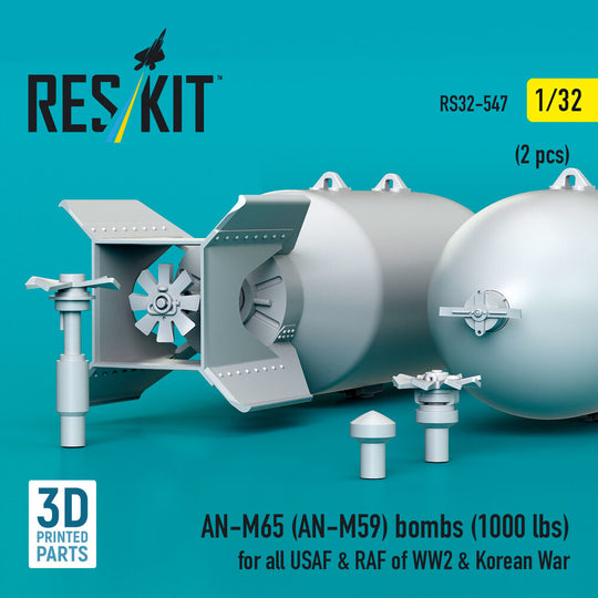 AN-M65 (AN-M59) bombs (1000 lbs) for all USAF & RAF of WW2 & Korean War (2 pcs) (3D Printed)