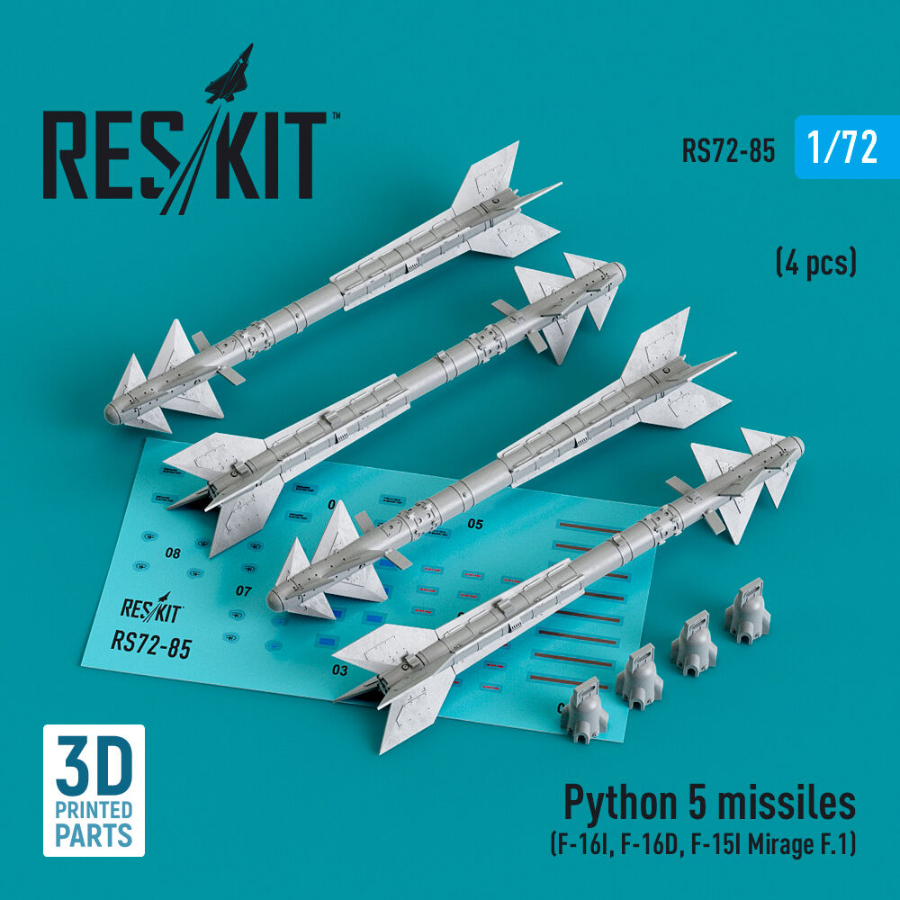 Python 5 missiles (4 pcs) (F-16I, F-16D, F-15I, Mirage F.1) (3D Printed)