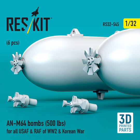 AN-M64 bombs (500 lbs) for all USAF & RAF of WW2 & Korean War (6 pcs) (3D Printed)