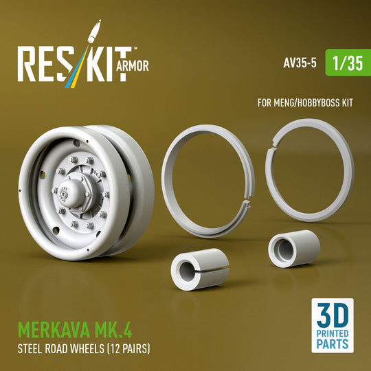 Merkava Mk.4 steel road wheels (12 pairs) (3D Printed) for Meng / Hobby Boss