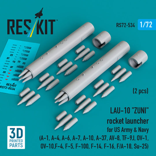 LAU-10 ZUNI rocket launcher for US Army & Navy (2 pcs) (A-1, A-4, A-6, A-7, A-10, A-37, AV-8, TF-9J, OV-1, OV-10, F-4, F-5, F-100, F-14, F-16, F/A-18, Su-25) (3D Printed)