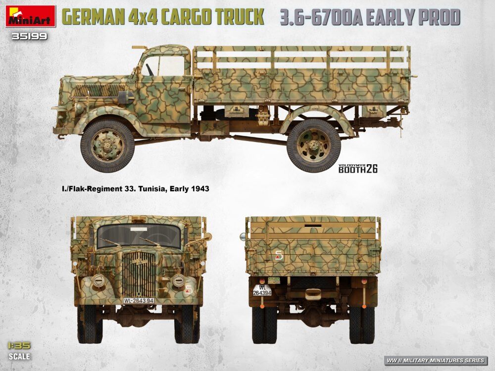 German 3t 4x4 Cargo Truck 3.6-6700A Early Prod
