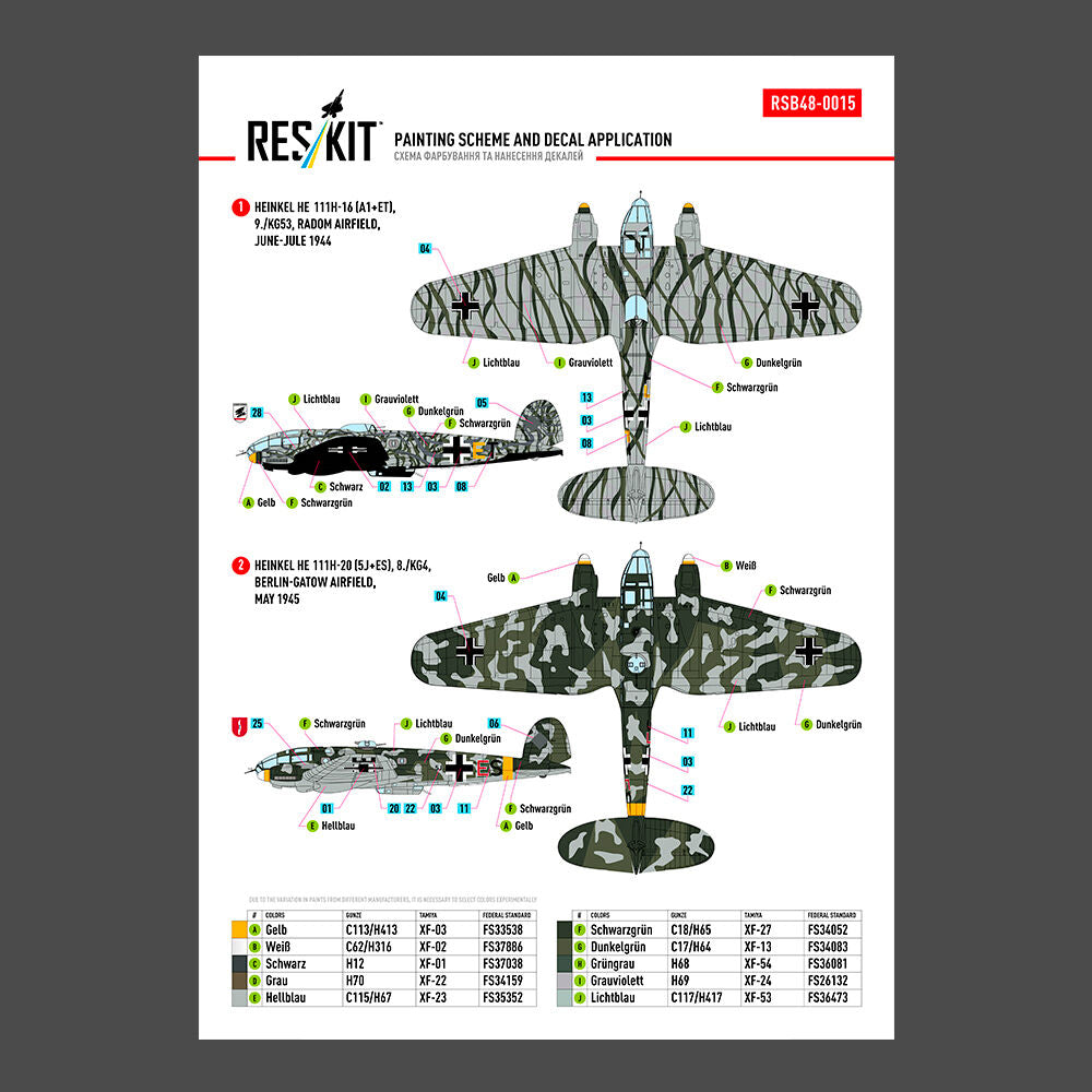 Heinkel He 111 (H-16,H-20,H-22) late series decals