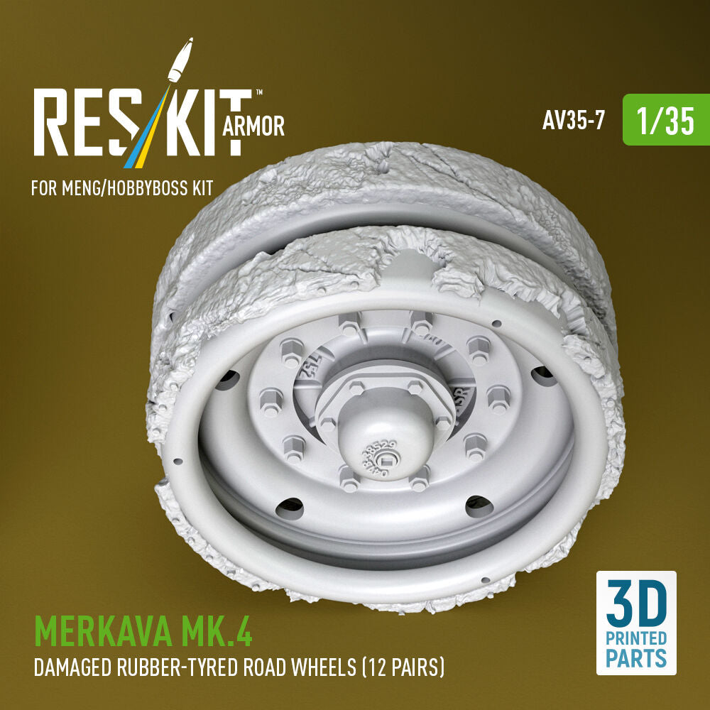 Merkava Mk.4 damaged rubber-tyred road wheels (12 pairs) (3D Printed) for Meng / Hobby Boss