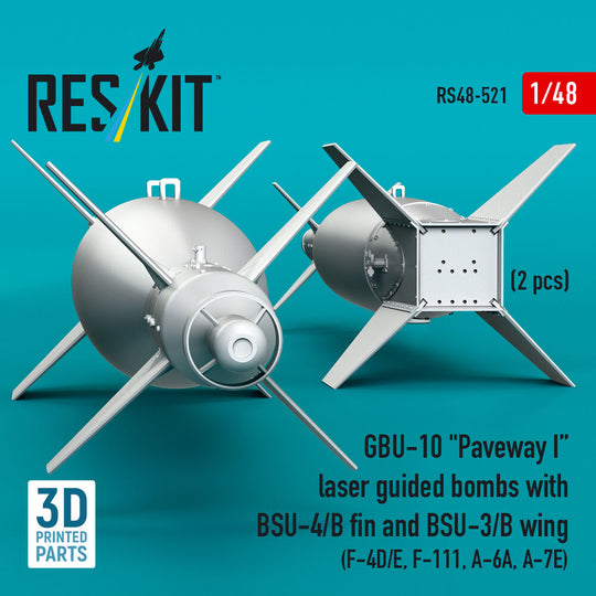 GBU-10 Paveway I laser guided bombs with BSU-4/B fin and BSU-3/B wing (2 pcs) (F-4D/E, F-111, A-6A, A-7E) (3D Printed)