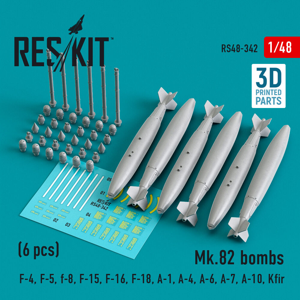 Mk.82 bombs (6 pcs) (F-4, F-5, F-8, F-15, F-16, F-18, A-1, A-4, A-6, A-7, A-10, Kfir) (3D Printed)