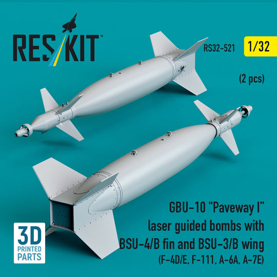GBU-10 Paveway I laser guided bombs with BSU-4/B fin and BSU-3/B wing (2 pcs) (F-4D/E, F-111, A-6A, A-7E) (3D Printed)