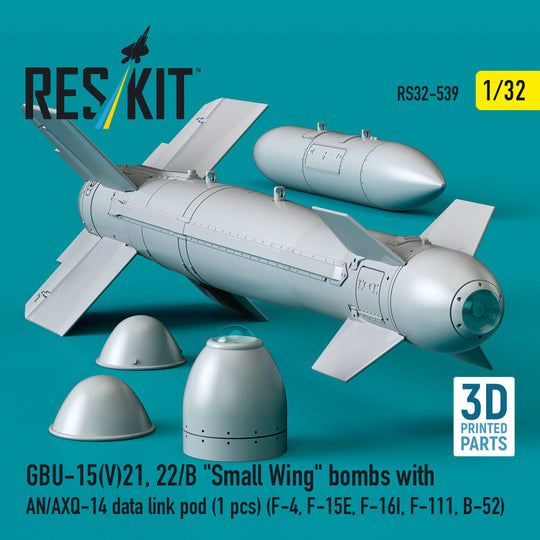 GBU-15(V)21, 22/B Small Wing bombs (2 pcs) with AN/AXQ-14 data link pod (1 pcs) (F-4, F-15E, F-16I, F-111, B-52) (3D Printed)