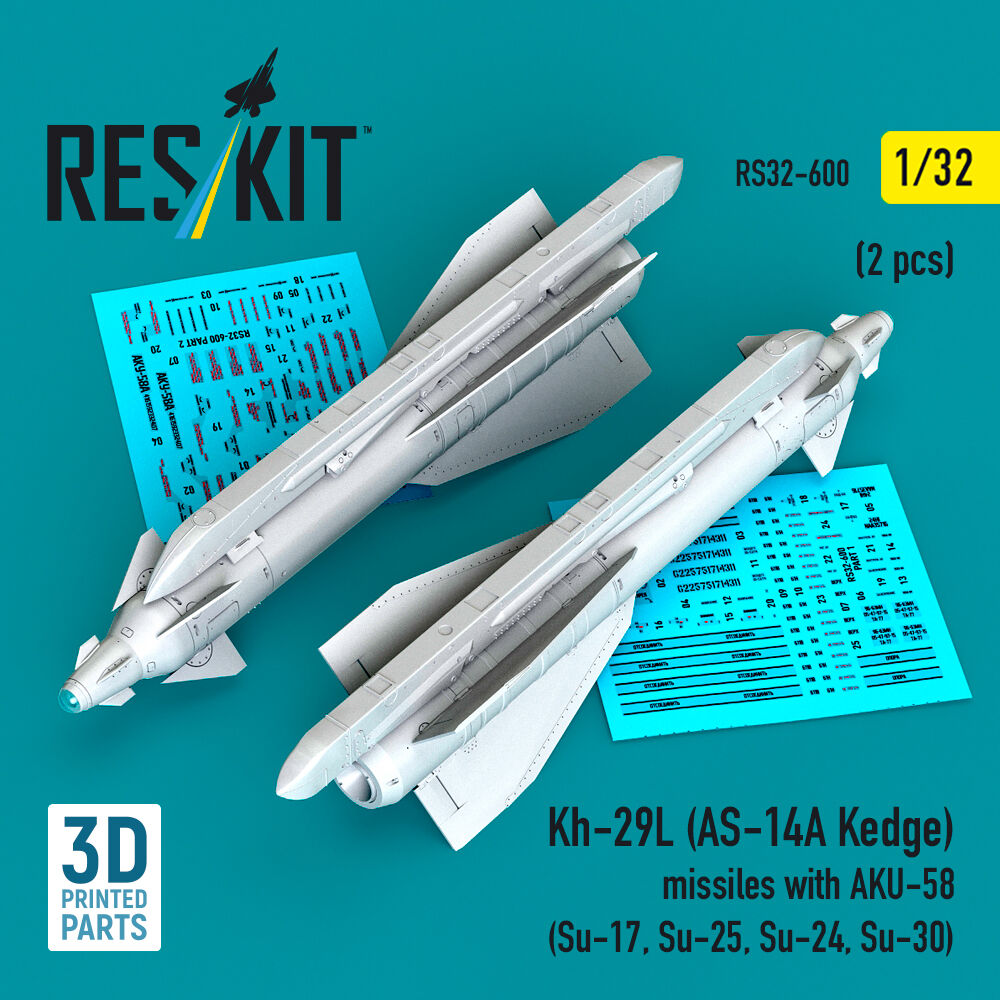 Kh-29L (AS-14A Kedge) missiles with AKU-58 (2 pcs) (Su-17, Su-25, Su-24, Su-30) (3D Printed)