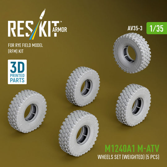 M1240A1 M-ATV wheels set (weighted) (5 pcs) for Rye Field Model (RFM) kit (3D Printed)