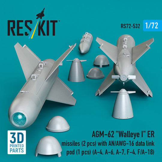 AGM-62 Walleye I ER missiles (2 pcs) with AN/AWG-16 data link pod (1 pcs) (A-4, A-6, A-7, F-4, F/A-18) (3D Printed)