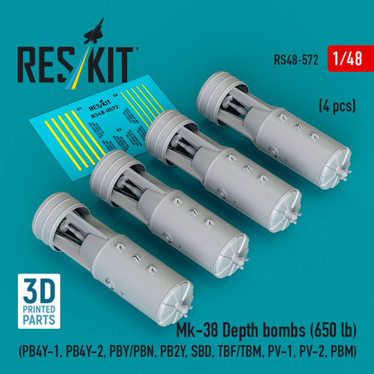 Mk-38 Depth bombs (650 lb) (4 pcs) (PB4Y-1, PB4Y-2, PBY/PBN, PB2Y, SBD, TBF/TBM, PV-1, PV-2, PBM) (3D Printed)