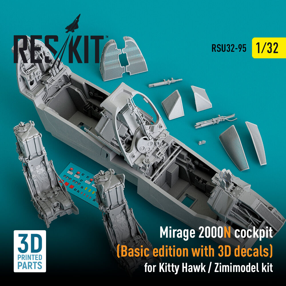 Mirage 2000N cockpit (Basic edition with 3D decals) for Kitty Hawk / Zimimodel kit (3D Printed)
