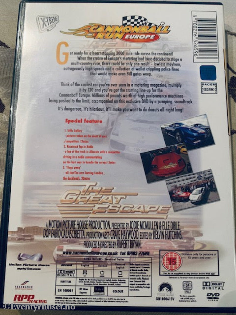 Cannonball Run Europe - The Great Escape. Dvd. Dvd