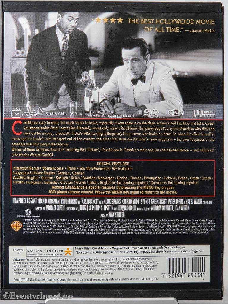 Casablanca (1942). DVD. Snapcase. Egmont Film