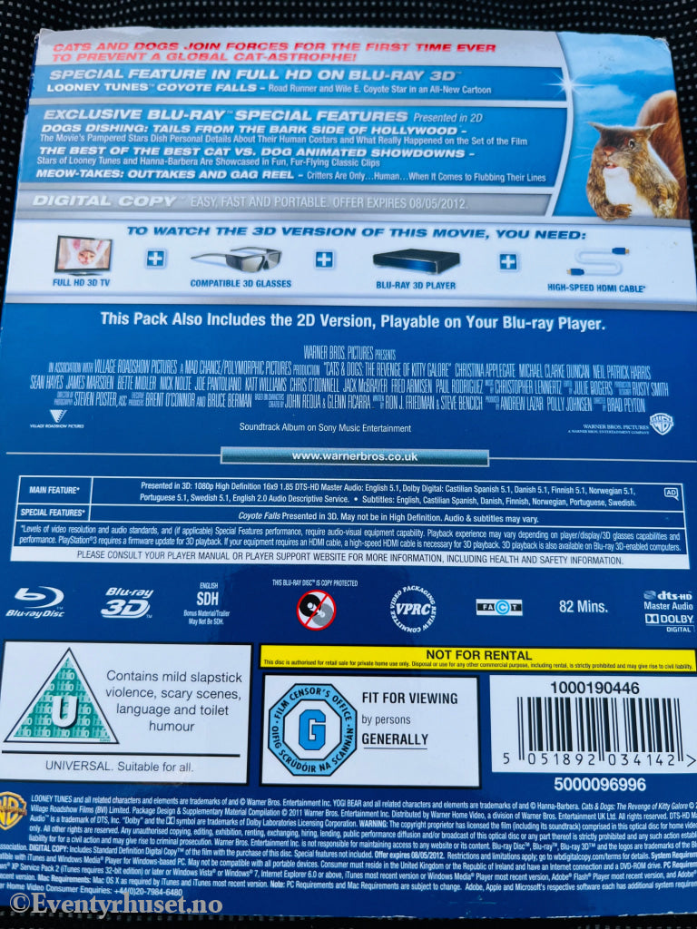 Cats & Dogs. Blu Ray 2D + 3D Dvd. Blu-Ray Disc