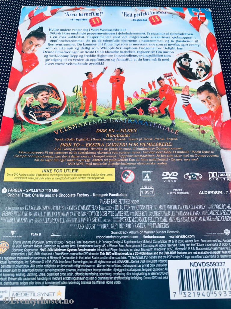 Charlie og sjokoladefabrikken. DVD slipcase.