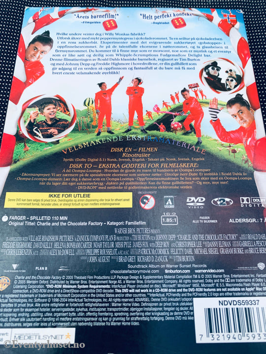 Charlie og sjokoladefabrikken. DVD slipcase.