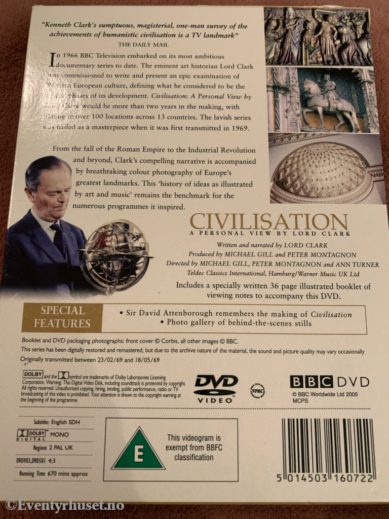 Civilisation: A Personal View by Lord Clark. DVD samleboks.
