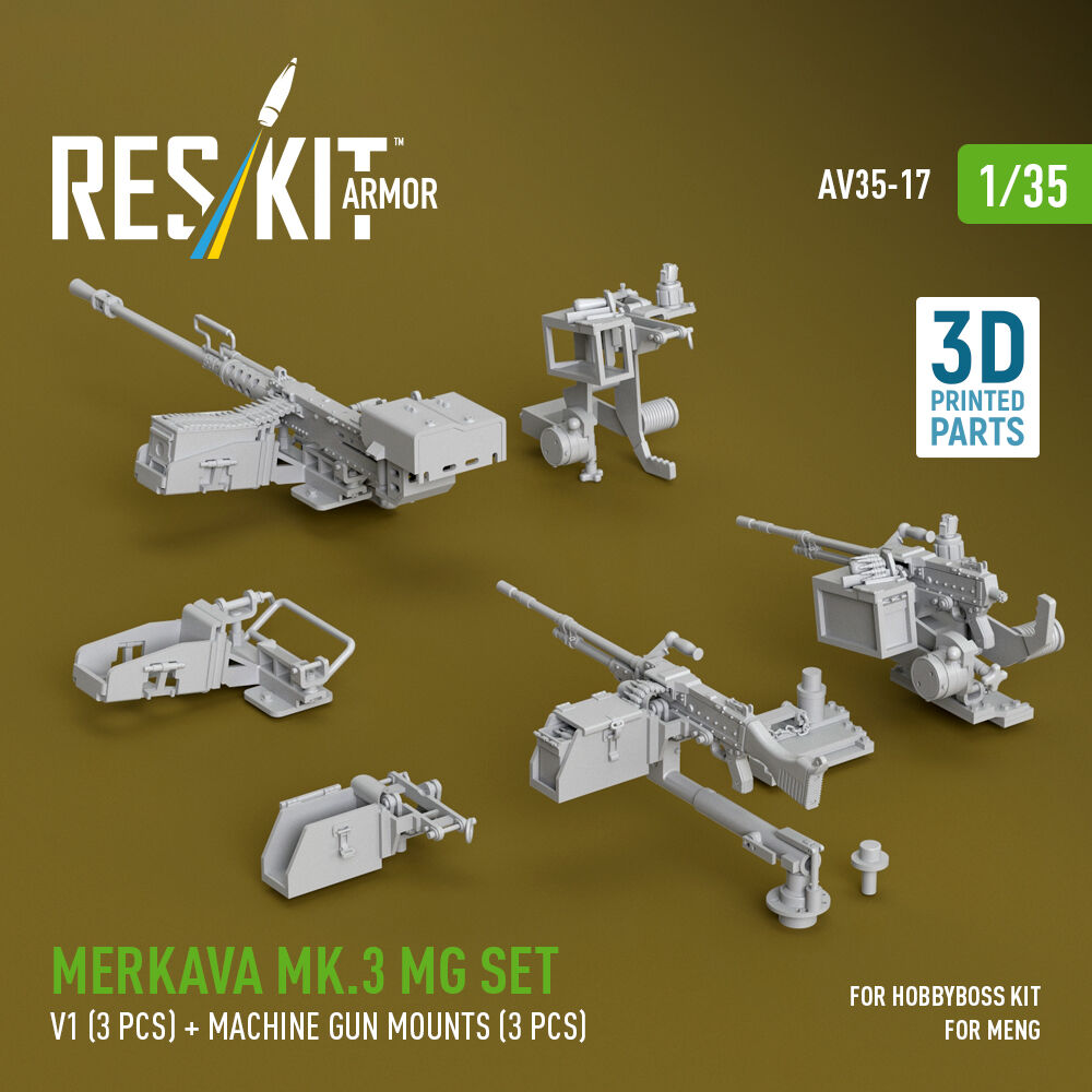 Merkava Mk.3 MG set, V1 (3 pcs) + machine gun mounts (3 pcs) for Meng/HobbyBoss kit (3D Printed)