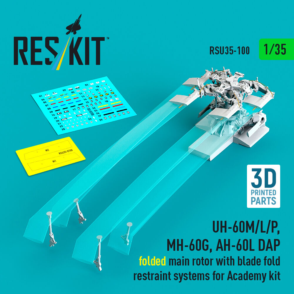 UH-60M/L/P, MH-60G, AH-60L DAP folded main rotor with blade fold restraint systems (3D Printed) for Academy