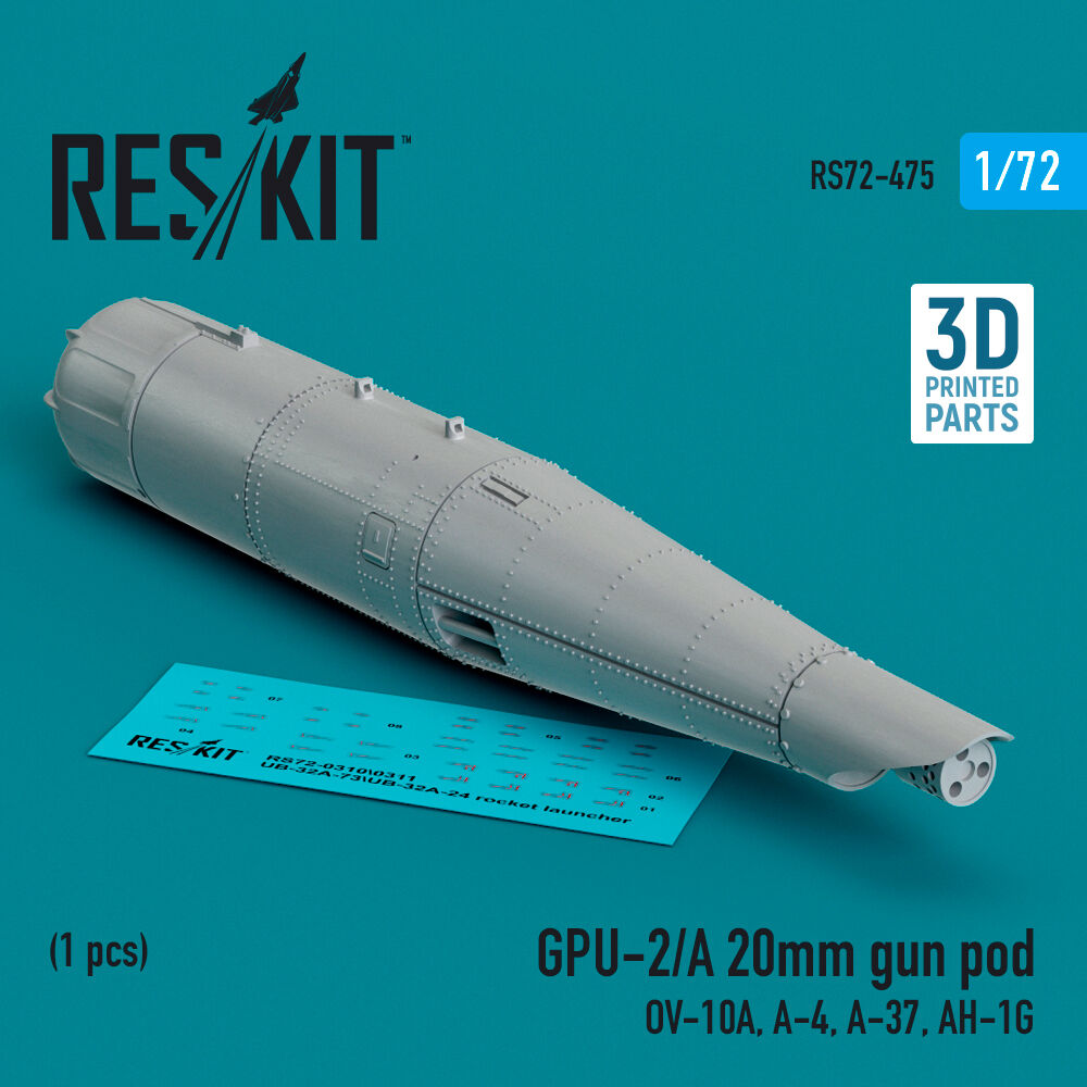 GPU-2/A 20mm gun pod (1 pcs) (OV-10A, A-4, A-37, AH-1G) (3D Printed)