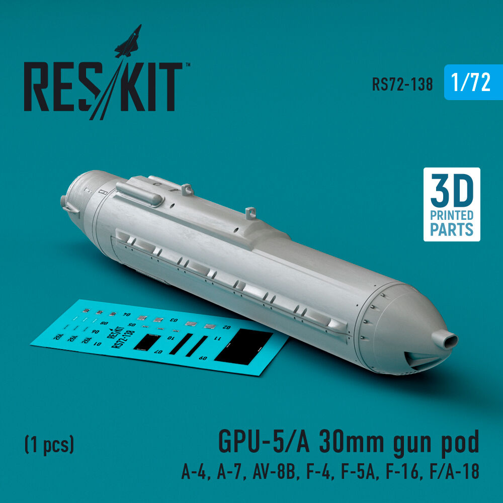 GPU-5/A 30mm gun pod (1 pcs) (A-4, A-7, AV-8B, F-4, F-5A, F-16, F/A-18) (3D Printed)