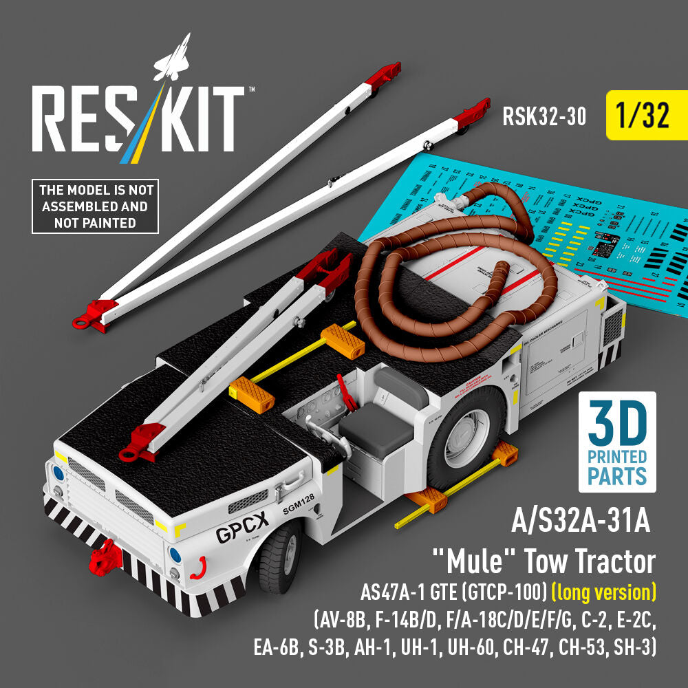 A/S32A-31A Mule Tow Tractor AS47A-1 GTE (GTCP-100) (long version) (AV-8B, F-14B/D, F/A-18C/D/E/F/G, C-2, E-2?, EA-6B, S-3B, AH-1, UH-1, UH-60, CH-47, CH-53, SH-3) (3D Printed model kit)