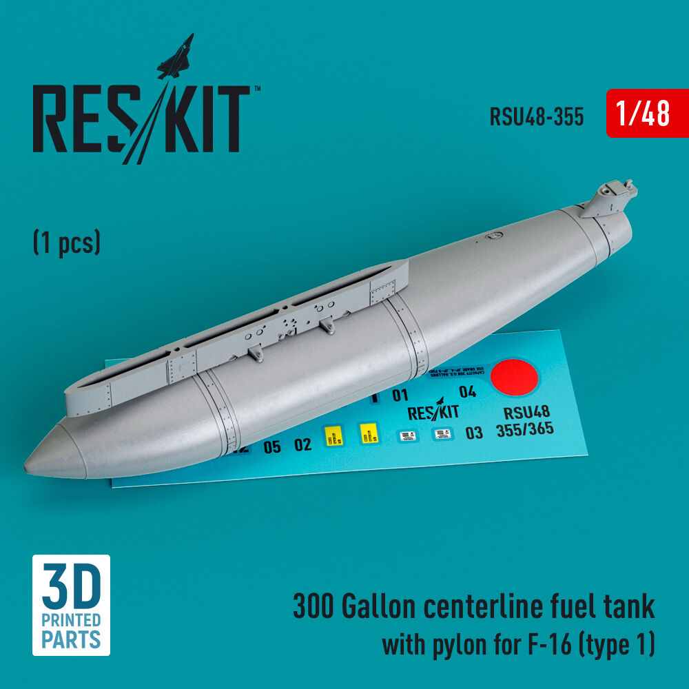 300 Gallon centerline fuel tank with pylon for F-16 (A/B/C/D/E/F/I) (type 1) (1 pcs) (3D Printed)