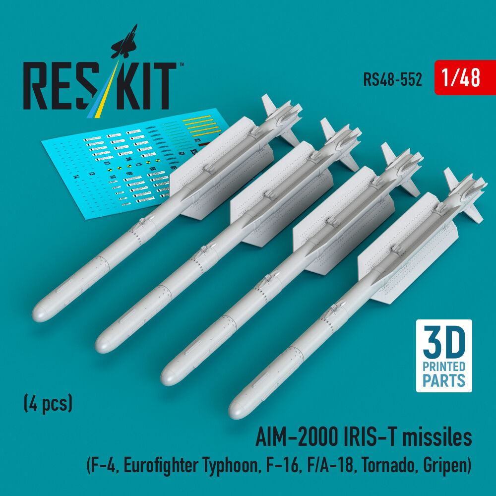 AIM-2000 IRIS-T missiles (4 pcs) (F-4, Eurofighter Typhoon, F-16, F/A-18, Tornado, Gripen) (3D Printed)
